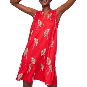 Loft Dress Size Small Red Tropical Parrot Print Sleeveless Ruffle Hem Swing